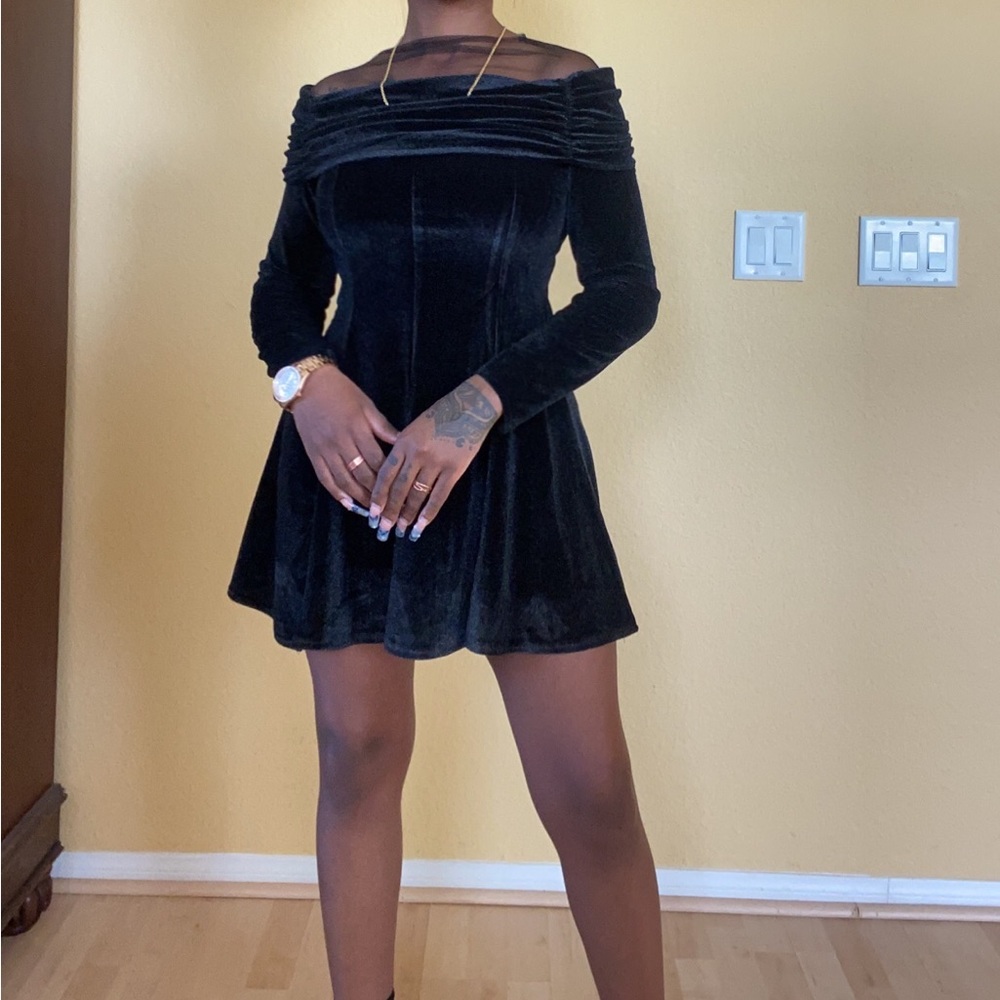 NWT Hello Miss Stretch Velvet Mini Dress In Black